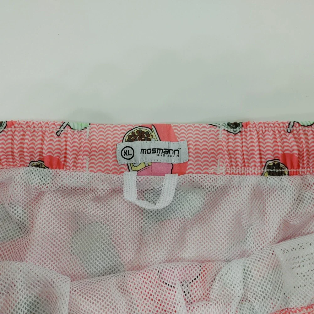 Mosmann Australia Mens XL Pink Boba Tea Print Swim Trunks Stretch Board‎ Shorts